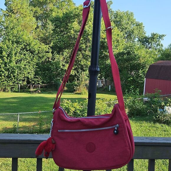 Kipling Pinkish-Red Crossbody Bag with Adjustable Strap & Monkey Keychain - Picture 2 of 8
